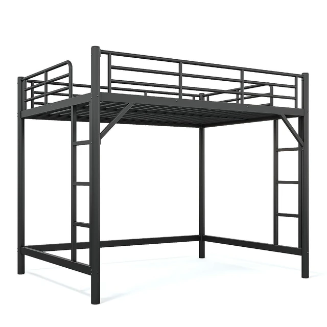 Alt view image 7 of 7 - Queen Size Loft Bed with Ladder and High Guardrail, Black