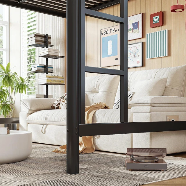 Alt view image 4 of 7 - Full Size Loft Bed with Ladder and High Guardrail, Black