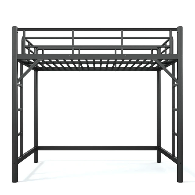 Alt view image 5 of 7 - Full Size Loft Bed with Ladder and High Guardrail, Black