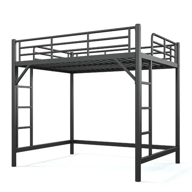 Alt view image 6 of 7 - Full Size Loft Bed with Ladder and High Guardrail, Black