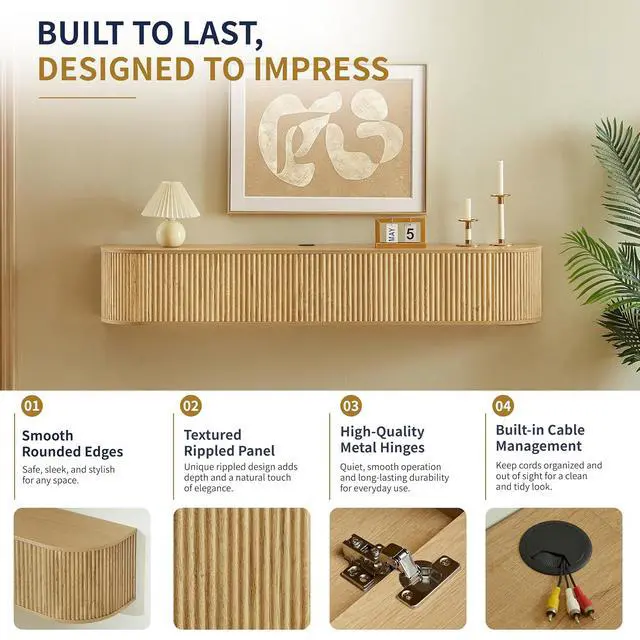 Alt view image 4 of 7 - Floating Fluted TV Stand with Storage Cabinet, Natural