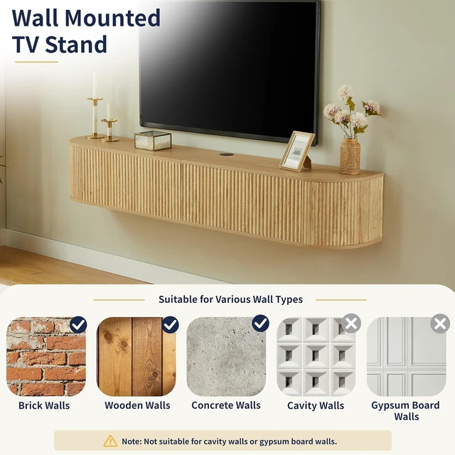 Alt view image 5 of 7 - Floating Fluted TV Stand with Storage Cabinet, Natural