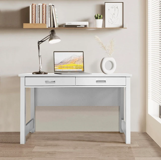 Alt view image 3 of 7 - Modern Desk with 2 Drawers, Glossy White