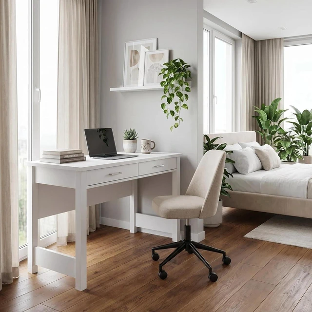 Alt view image 4 of 7 - Modern Desk with 2 Drawers, Glossy White