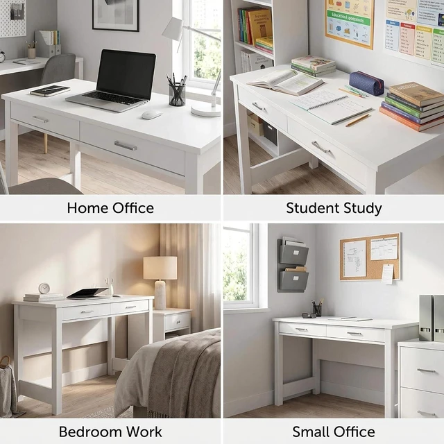 Alt view image 5 of 7 - Modern Desk with 2 Drawers, Glossy White