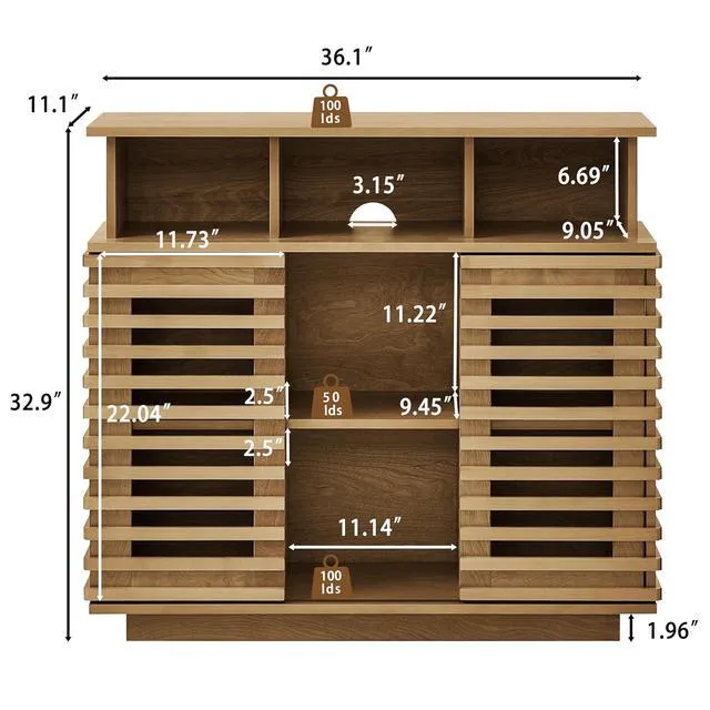 Alt view image 2 of 7 - Sideboard Buffet Cabinet with Sliding Doors & Adjustable Shelf, Farmhouse Cabinet with Open Storage for Kitchen Living Room Entryway Hallway, Natural Wood