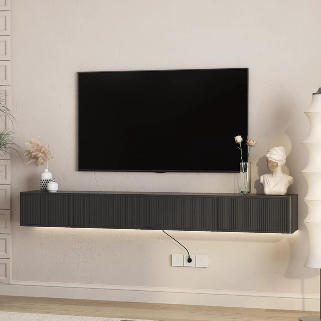 Alt view image 3 of 7 - 78.7 Floating Entertainment Center with 16 Color Led Light, Black