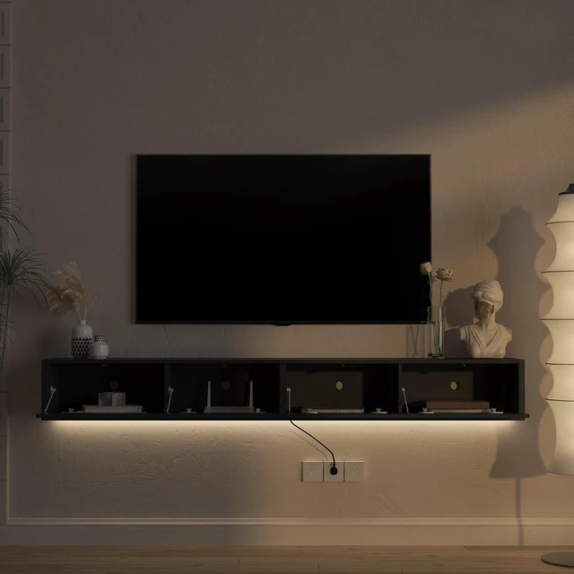 Alt view image 4 of 7 - 78.7 Floating Entertainment Center with 16 Color Led Light, Black