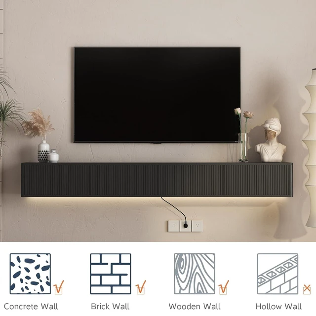 Alt view image 5 of 7 - 78.7 Floating Entertainment Center with 16 Color Led Light, Black