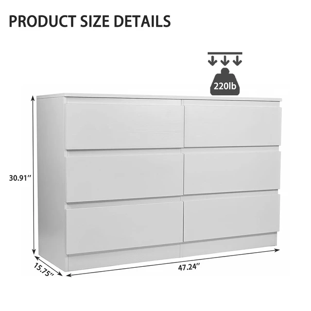 Alt view image 2 of 7 - Minimalist 6 Drawer Dresser with No-Handle Design, White