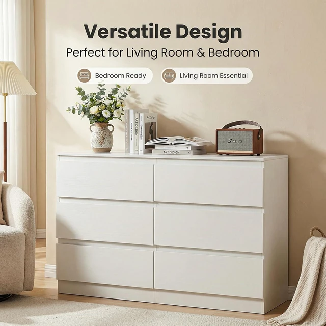 Alt view image 4 of 7 - Minimalist 6 Drawer Dresser with No-Handle Design, White