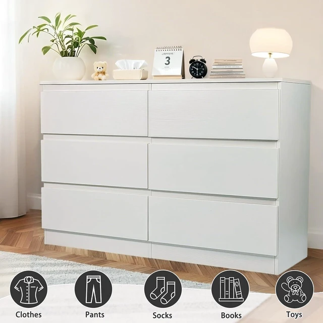 Alt view image 5 of 7 - Minimalist 6 Drawer Dresser with No-Handle Design, White