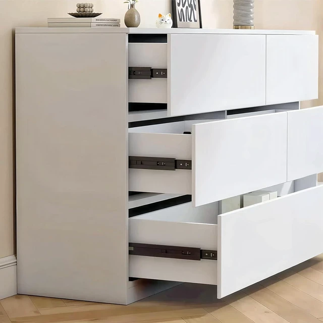 Alt view image 6 of 7 - Minimalist 6 Drawer Dresser with No-Handle Design, White