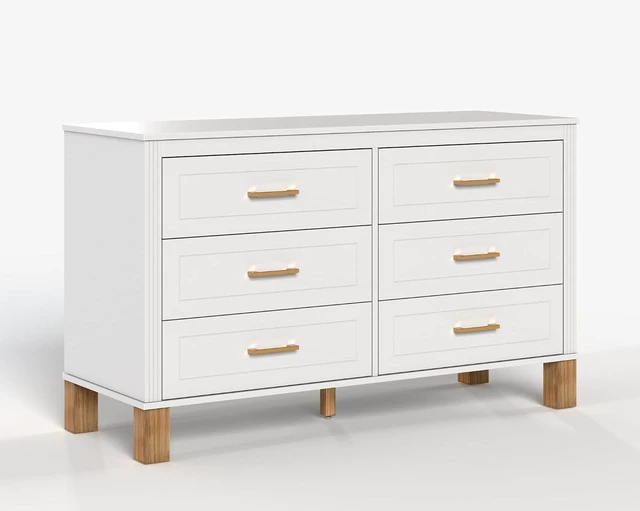 Alt view image 5 of 7 - Modern 6 Drawer Double Cabinet with Metal Handles, 47.24" Wide Modern Chest of Drawers with Solid Wood Legs, Vertical Storage Organizer for Living Rooms, White