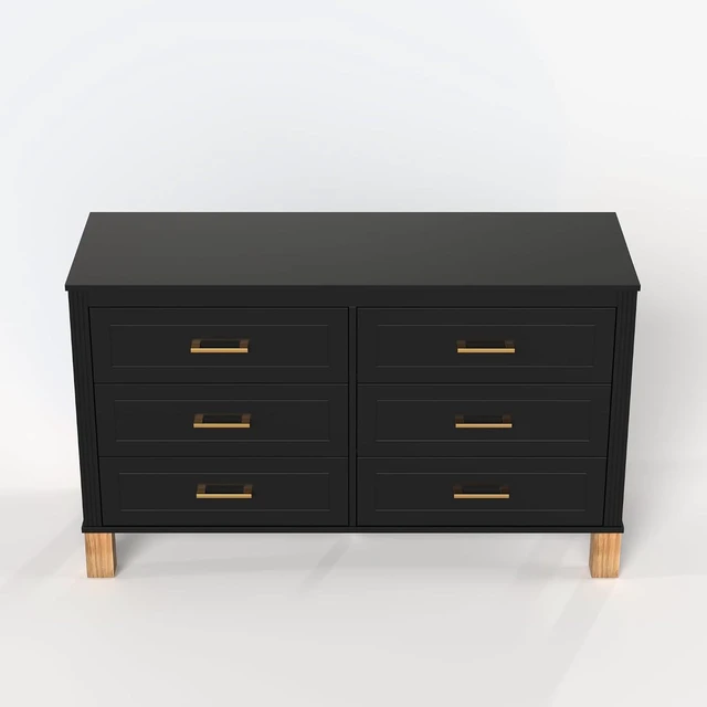 Alt view image 5 of 7 - Modern 6 Drawer Double Cabinet with Metal Handles, 47.24" Wide Modern Chest of Drawers with Solid Wood Legs, Vertical Storage Organizer for Living Rooms, Black