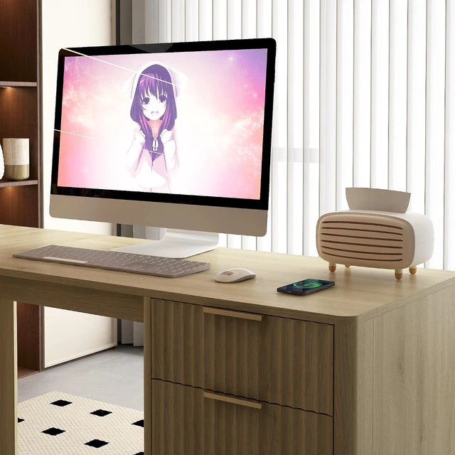 Alt view image 5 of 7 - 60 Inch L Shaped Computer Desk with USB Charging Ports and Storage Drawer Cabinets, Modern Wood Corner Writing Desk for Home Office Workstation, Light Oak