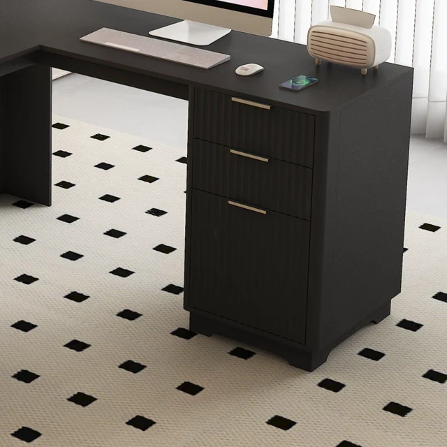 Alt view image 4 of 7 - 60 Inch L Shaped Computer Desk with USB Charging Ports and Storage Drawer Cabinets, Modern Wood Corner Writing Desk for Home Office Workstation, Black