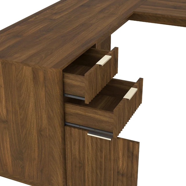 Alt view image 5 of 7 - 60 Inch L Shaped Computer Desk with USB Charging Ports and Storage Drawer Cabinets, Modern Wood Corner Writing Desk for Home Office Workstation, Dark Walnut