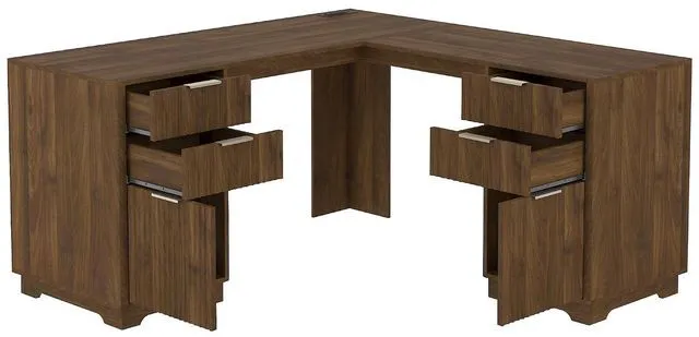 Alt view image 6 of 7 - 60 Inch L Shaped Computer Desk with USB Charging Ports and Storage Drawer Cabinets, Modern Wood Corner Writing Desk for Home Office Workstation, Dark Walnut