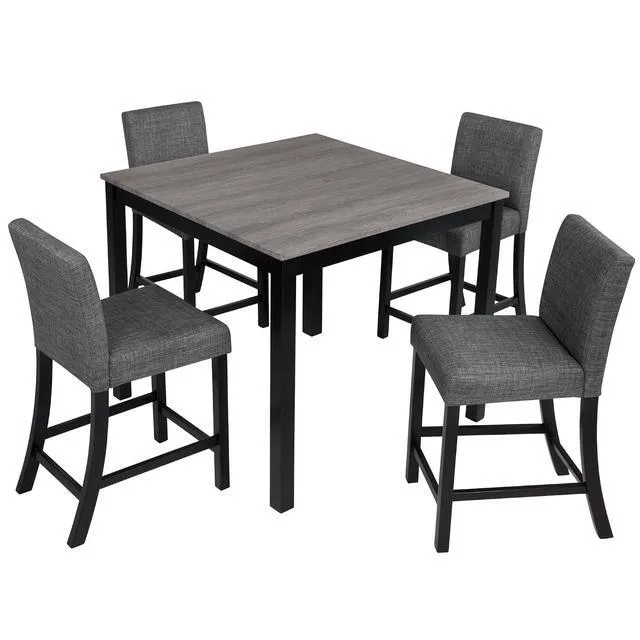 Alt view image 4 of 6 - Counter Height Dining Table Set with Chairs for 4, Wood 5 Piece Kitchen Table Set for Small Space, Square Table and Upholstered Chairs, Light Grey+Black, 39X39X29.8INCH