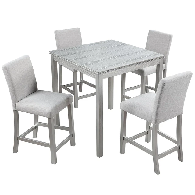 Alt view image 6 of 7 - Counter Height Dining Table Set with Chairs for 4, Wood 5 Piece Kitchen Table Set for Small Space, Square Table and Upholstered Chairs, Silver Grey, 34.5X34.5X36INCH