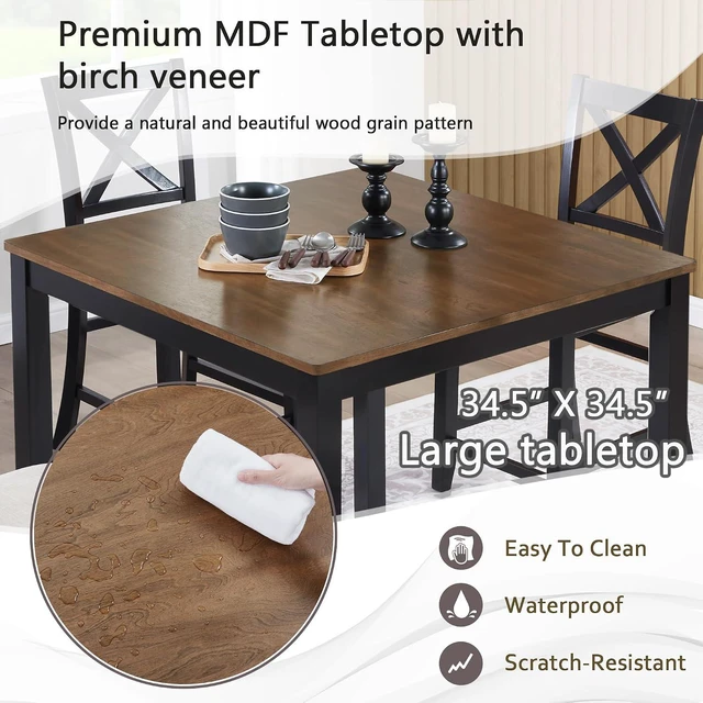 Alt view image 5 of 7 - Counter Height Dining Table Set with Chairs for 4, Wood 5 Piece Kitchen Table Set for Small Space, Square Table and Upholstered Chairs, Grey+Black, 34.5X34.5X36INCH