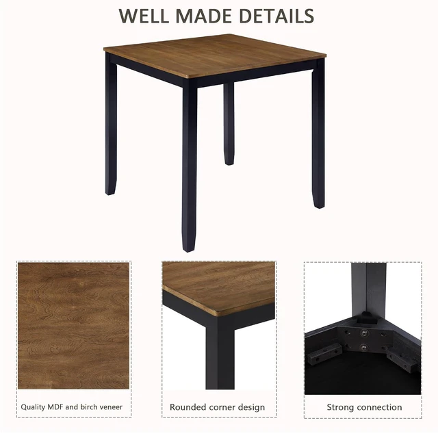 Alt view image 7 of 7 - Counter Height Dining Table Set with Chairs for 4, Wood 5 Piece Kitchen Table Set for Small Space, Square Table and Upholstered Chairs, Grey+Black, 34.5X34.5X36INCH