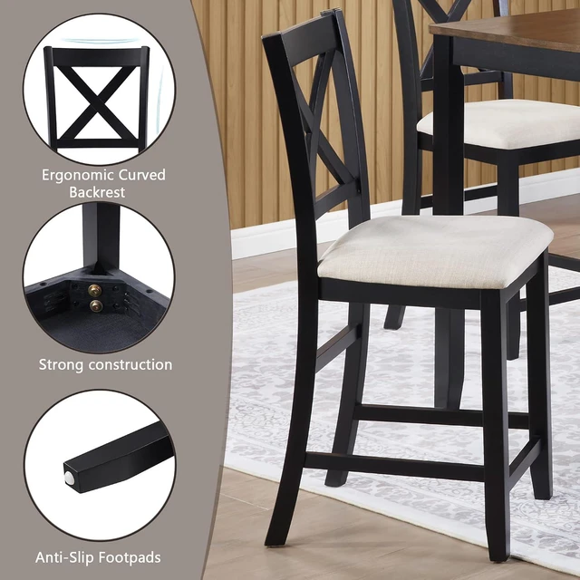 Alt view image 6 of 7 - Counter Height Dining Table Set with Chairs for 4, Wood 5 Piece Kitchen Table Set for Small Space, Square Table and Upholstered Chairs, Grey+Black, 34.5X34.5X36INCH