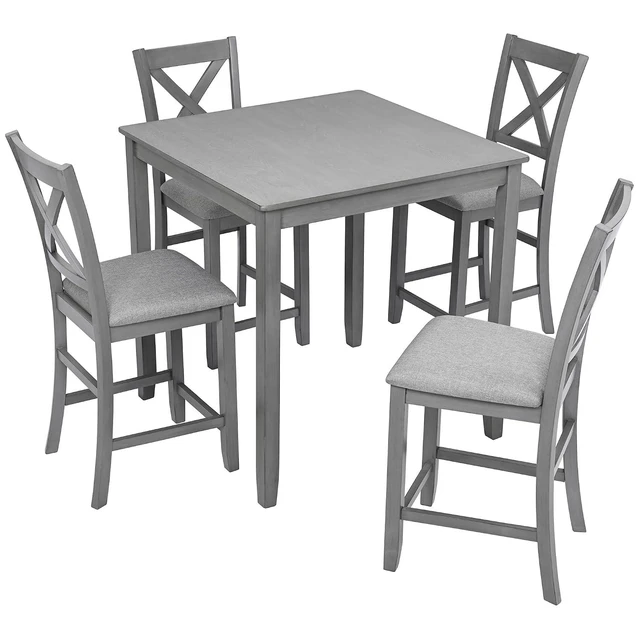 Alt view image 2 of 6 - Counter Height Dining Table Set with Chairs for 4, Wood 5 Piece Kitchen Table Set for Small Space, Square Table and Upholstered Chairs, DeepGray, 34.5X34.5X36INCH