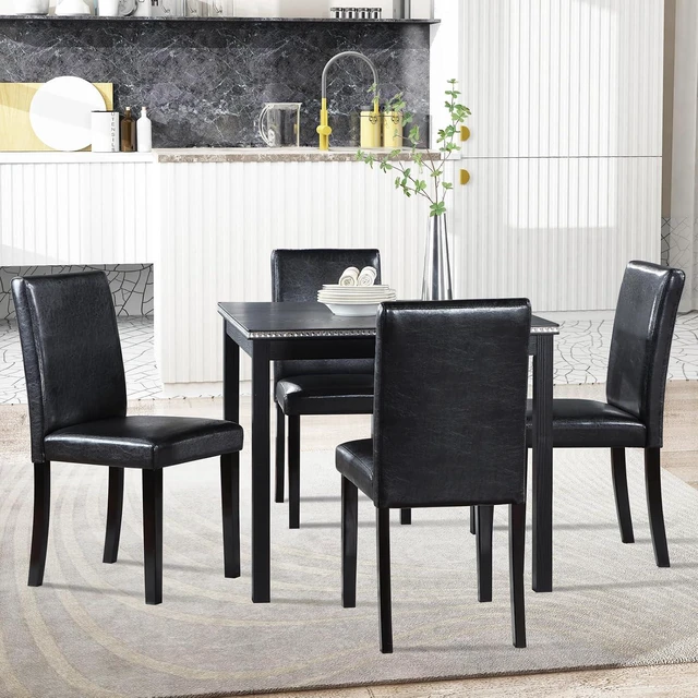 Alt view image 2 of 7 - Counter Height Dining Table Set with Chairs for 4, Wood 5 Piece Kitchen Table Set for Small Space, Square Table and Upholstered Chairs, Black, 34.5X34.5X30INCH