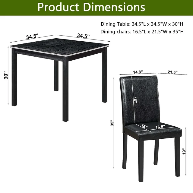 Alt view image 3 of 7 - Counter Height Dining Table Set with Chairs for 4, Wood 5 Piece Kitchen Table Set for Small Space, Square Table and Upholstered Chairs, Black, 34.5X34.5X30INCH