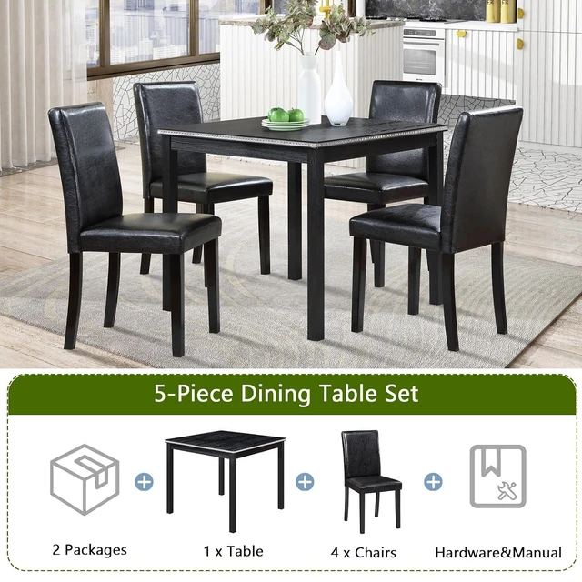 Alt view image 4 of 7 - Counter Height Dining Table Set with Chairs for 4, Wood 5 Piece Kitchen Table Set for Small Space, Square Table and Upholstered Chairs, Black, 34.5X34.5X30INCH