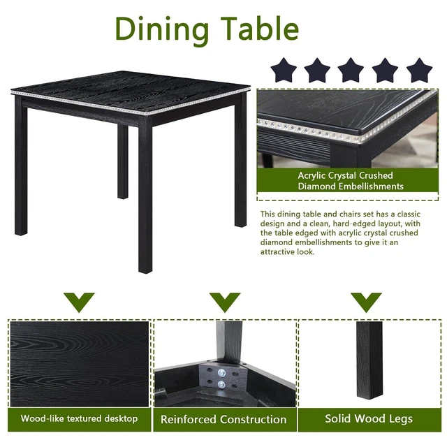 Alt view image 5 of 7 - Counter Height Dining Table Set with Chairs for 4, Wood 5 Piece Kitchen Table Set for Small Space, Square Table and Upholstered Chairs, Black, 34.5X34.5X30INCH