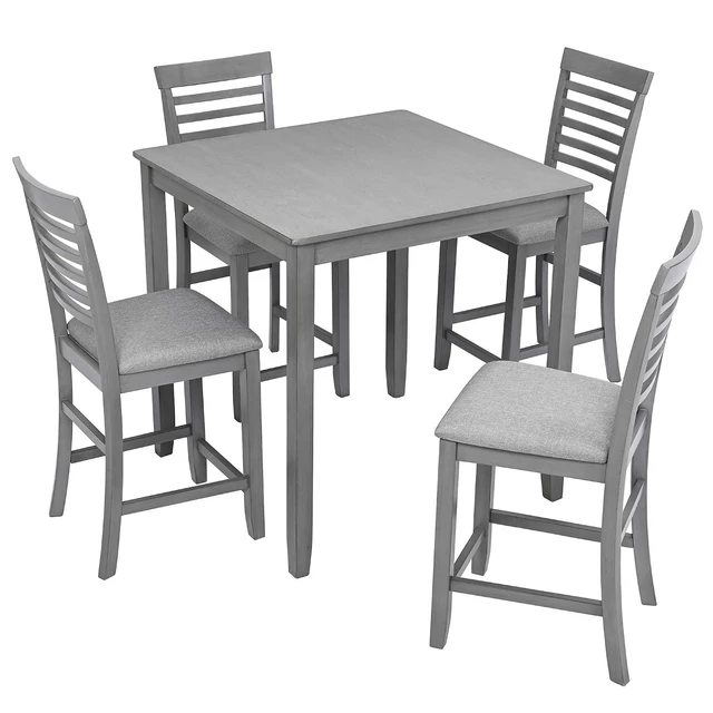 Alt view image 2 of 6 - Counter Height Dining Table Set with Chairs for 4, Wood 5 Piece Kitchen Table Set for Small Space, Square Table and Upholstered Chairs, Gray+Gray, 34.5X34.5X36INCH