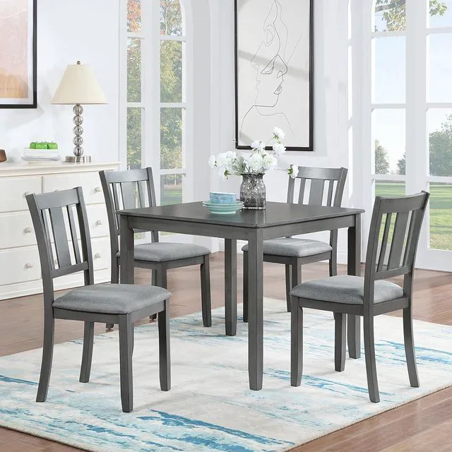 Main image of Counter Height Dining Table Set with Chairs for 4, Wood 5 Piece Kitchen Table Set for Small Space, Square Table and Upholstered Chairs, Grey, 34.5X34.5X30INCH