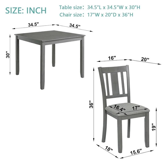 Alt view image 3 of 7 - Counter Height Dining Table Set with Chairs for 4, Wood 5 Piece Kitchen Table Set for Small Space, Square Table and Upholstered Chairs, Grey, 34.5X34.5X30INCH