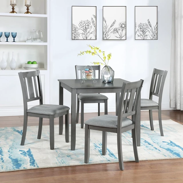 Alt view image 2 of 7 - Counter Height Dining Table Set with Chairs for 4, Wood 5 Piece Kitchen Table Set for Small Space, Square Table and Upholstered Chairs, Grey, 34.5X34.5X30INCH