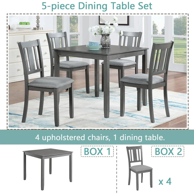 Alt view image 4 of 7 - Counter Height Dining Table Set with Chairs for 4, Wood 5 Piece Kitchen Table Set for Small Space, Square Table and Upholstered Chairs, Grey, 34.5X34.5X30INCH