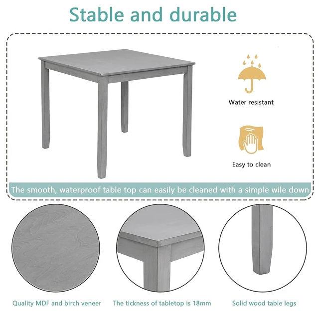 Alt view image 5 of 7 - Counter Height Dining Table Set with Chairs for 4, Wood 5 Piece Kitchen Table Set for Small Space, Square Table and Upholstered Chairs, Grey, 34.5X34.5X30INCH