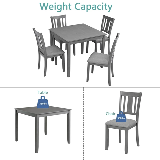Alt view image 6 of 7 - Counter Height Dining Table Set with Chairs for 4, Wood 5 Piece Kitchen Table Set for Small Space, Square Table and Upholstered Chairs, Grey, 34.5X34.5X30INCH