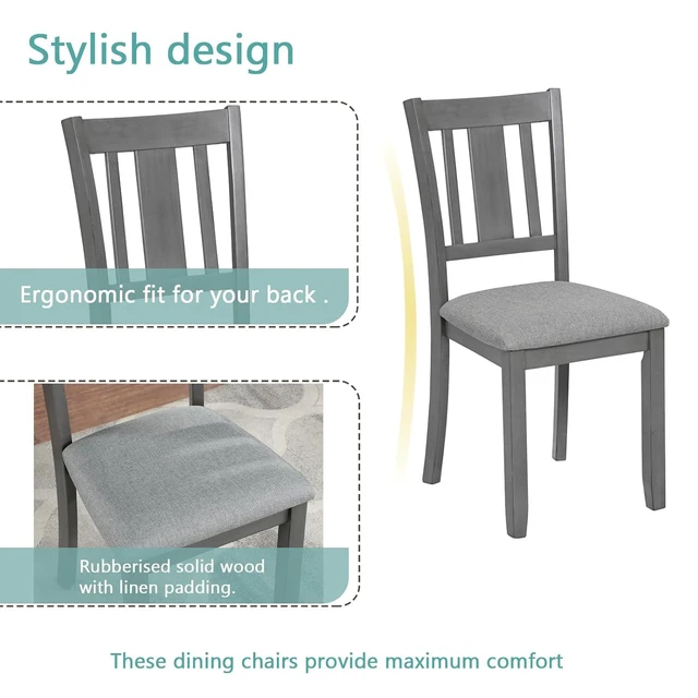 Alt view image 7 of 7 - Counter Height Dining Table Set with Chairs for 4, Wood 5 Piece Kitchen Table Set for Small Space, Square Table and Upholstered Chairs, Grey, 34.5X34.5X30INCH