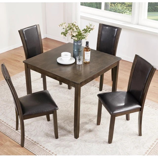 Alt view image 2 of 7 - Counter Height Dining Table Set with Chairs for 4, Wood 5 Piece Kitchen Table Set for Small Space, Square Table and Upholstered Chairs, Dark Walnut, 34.5X34.5X30INCH
