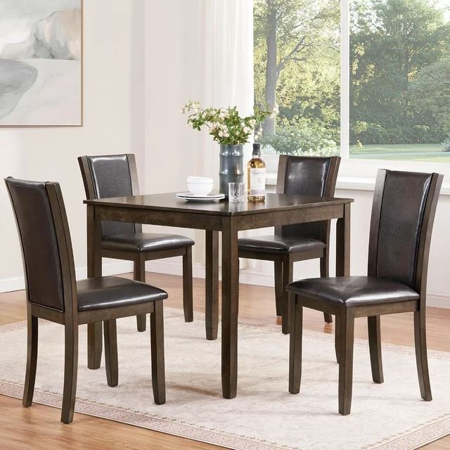 Main image of Counter Height Dining Table Set with Chairs for 4, Wood 5 Piece Kitchen Table Set for Small Space, Square Table and Upholstered Chairs, Dark Walnut, 34.5X34.5X30INCH