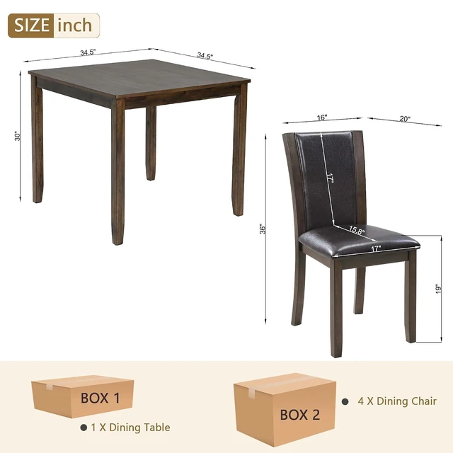 Alt view image 3 of 7 - Counter Height Dining Table Set with Chairs for 4, Wood 5 Piece Kitchen Table Set for Small Space, Square Table and Upholstered Chairs, Dark Walnut, 34.5X34.5X30INCH