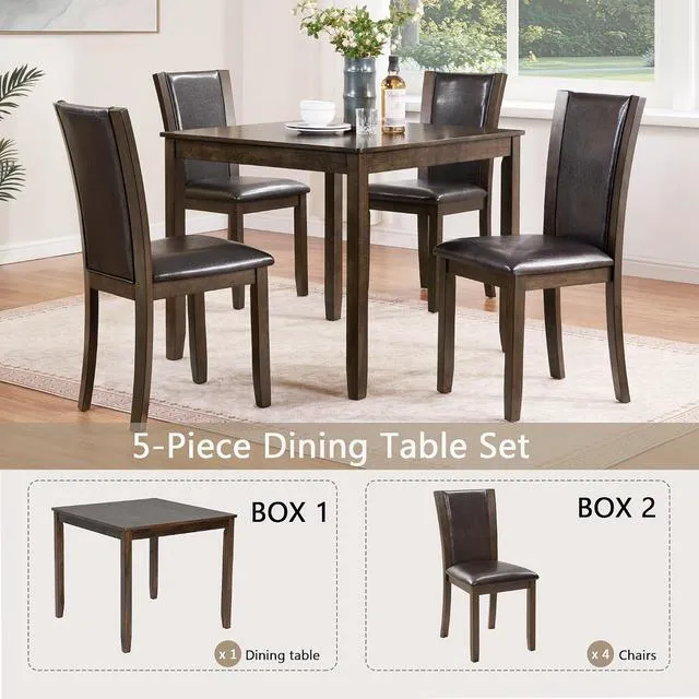 Alt view image 4 of 7 - Counter Height Dining Table Set with Chairs for 4, Wood 5 Piece Kitchen Table Set for Small Space, Square Table and Upholstered Chairs, Dark Walnut, 34.5X34.5X30INCH