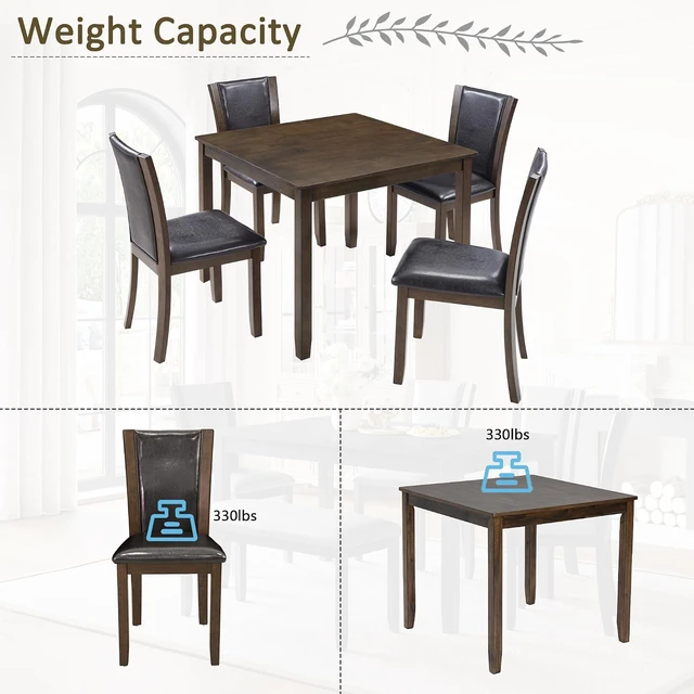 Alt view image 5 of 7 - Counter Height Dining Table Set with Chairs for 4, Wood 5 Piece Kitchen Table Set for Small Space, Square Table and Upholstered Chairs, Dark Walnut, 34.5X34.5X30INCH