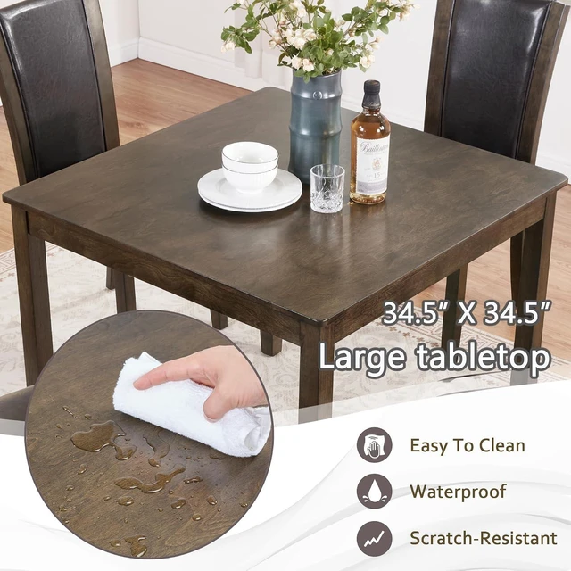 Alt view image 6 of 7 - Counter Height Dining Table Set with Chairs for 4, Wood 5 Piece Kitchen Table Set for Small Space, Square Table and Upholstered Chairs, Dark Walnut, 34.5X34.5X30INCH