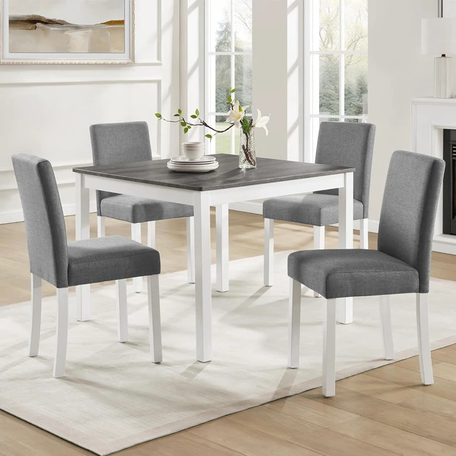 Main image of Counter Height Dining Table Set with Chairs for 4, Wood 5 Piece Kitchen Table Set for Small Space, Square Table and Upholstered Chairs, Grey+White, 39X39X29.8INCH
