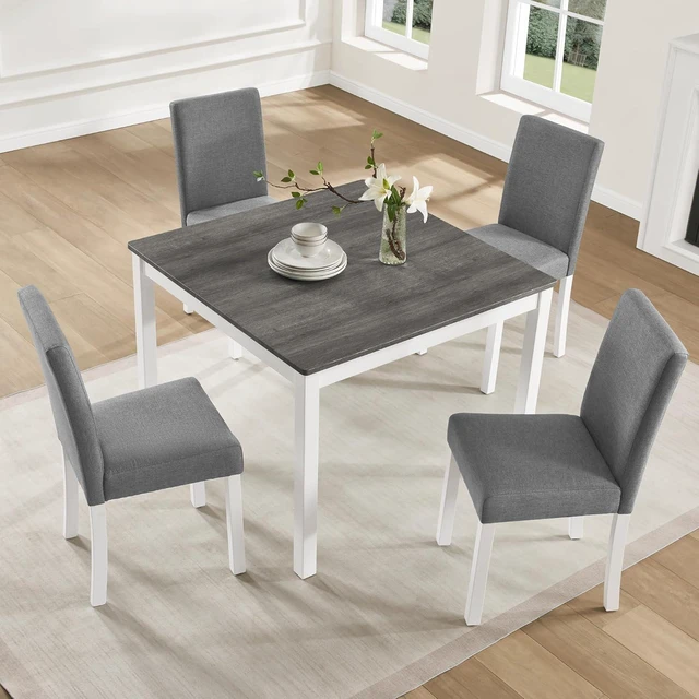 Alt view image 2 of 7 - Counter Height Dining Table Set with Chairs for 4, Wood 5 Piece Kitchen Table Set for Small Space, Square Table and Upholstered Chairs, Grey+White, 39X39X29.8INCH