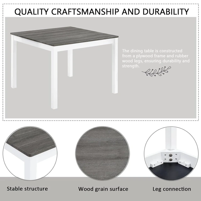 Alt view image 5 of 7 - Counter Height Dining Table Set with Chairs for 4, Wood 5 Piece Kitchen Table Set for Small Space, Square Table and Upholstered Chairs, Grey+White, 39X39X29.8INCH